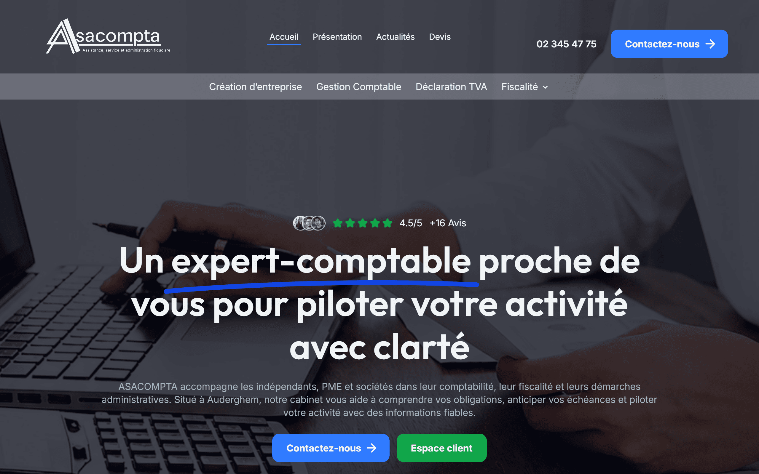 Capture du site web ASACOMPTA cabinet comptable à Auderghem