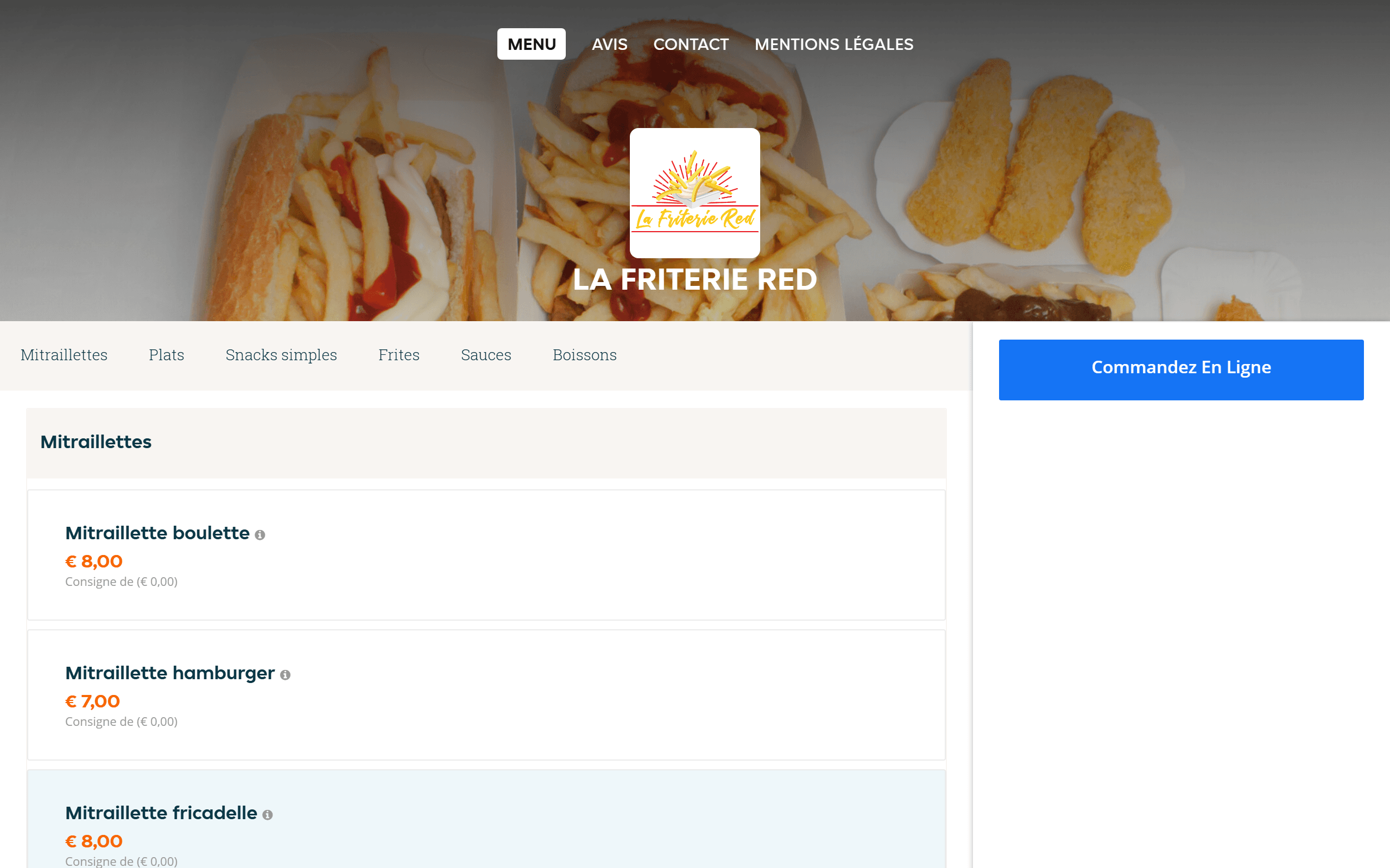 Capture du site web La Friterie Red à Anderlecht